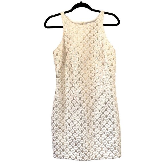 Amanda Uprichard Size S Metallic Gold Brocade Mini Sheath Dress Cocktail - Picture 7 of 7